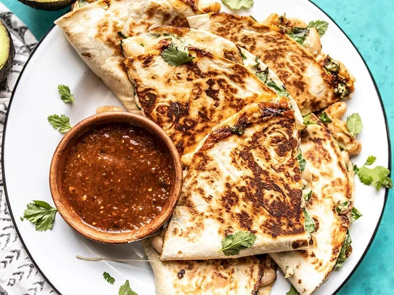 Creamy White Bean and Spinach Quesadillas with Pepper Jack