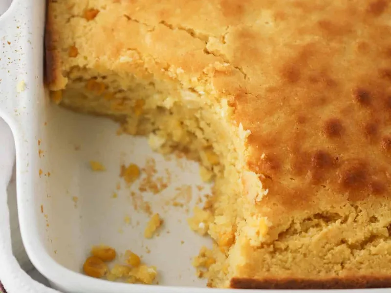 Sweet Cornmeal Creamed Corn Casserole with Honey Butter