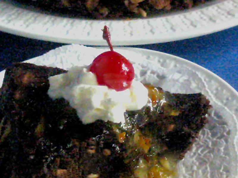 Chocolate Nut Upside Down Cake with Caramel Topping