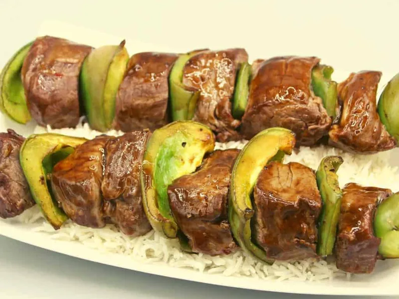 Air Fryer Marinated Beef Kabobs with Bell Peppers