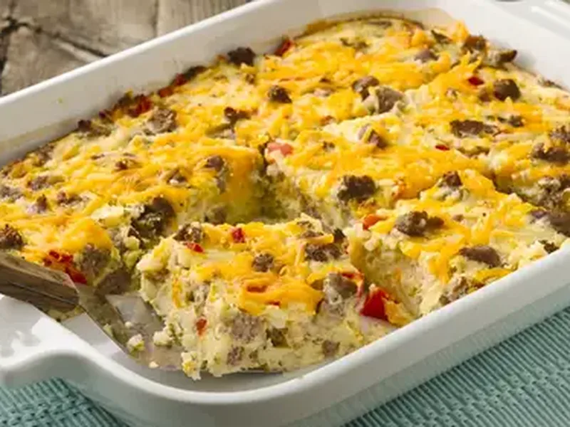 Easy Turkey Sausage Hash Brown Breakfast Bake with Cheese