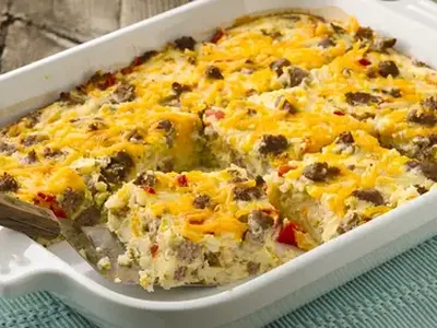 Easy Turkey Sausage Hash Brown Breakfast Bake with Cheese
