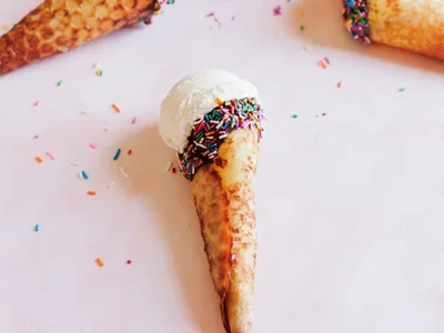 Homemade Waffle Cones with Chocolate Sprinkle Edge