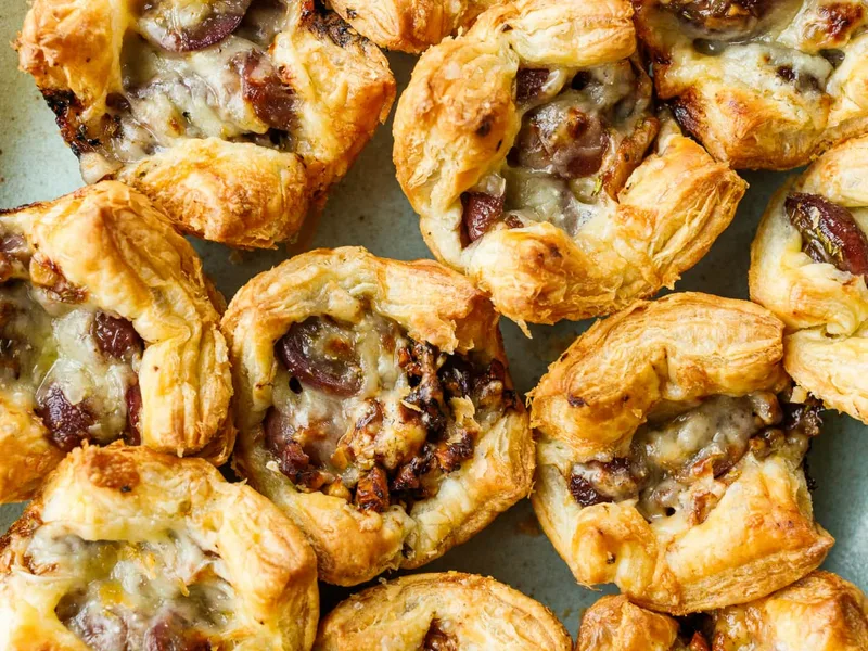 Savory Grape and Gruyere Puff Pastry Bites with Walnuts