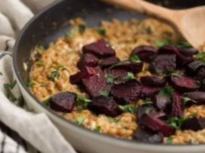 Cracked Spelt Risotto with Roasted Beets and Goat Cheese
