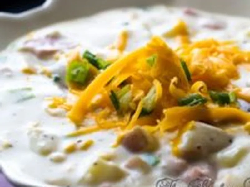 Creamy Ham Potato Corn Chowder with Cheddar and Bacon