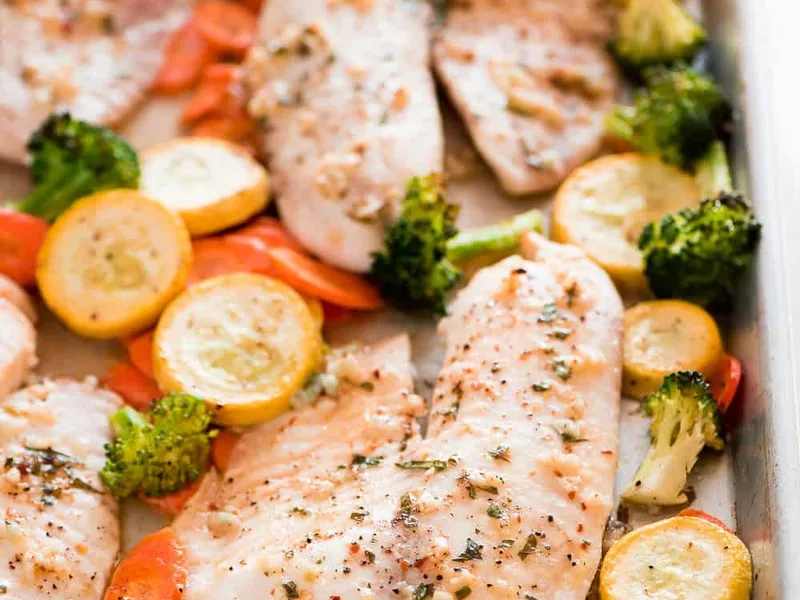 Baked Tilapia with Roasted Vegetables Sheet Pan Dinner