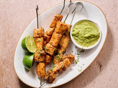 Chile-Rubbed Salmon Skewers With Salsa Verde