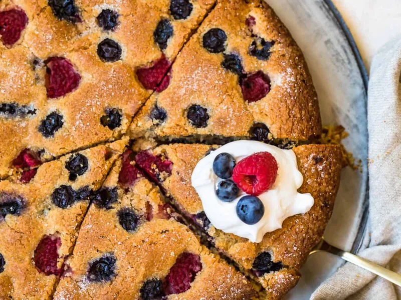 Mixed Berry Almond Coffee Cake with Turbinado Sugar