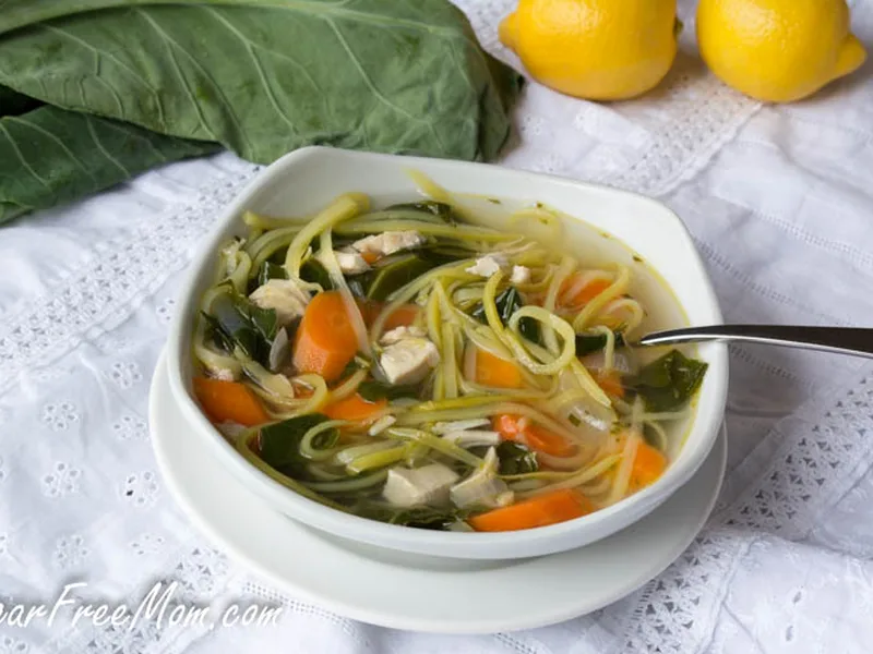 Chicken Kale Zucchini Noodle Soup with Fresh Rosemary
