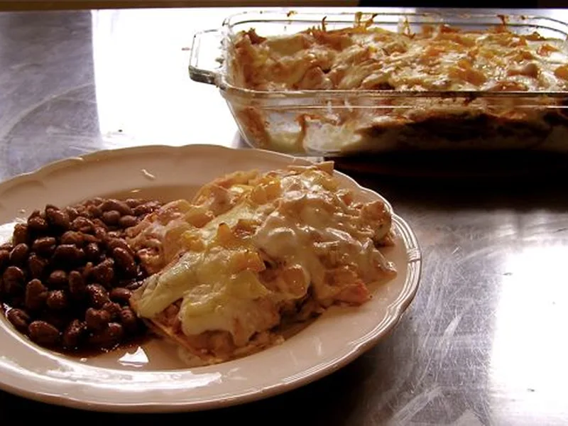 Red and White Chicken Enchiladas