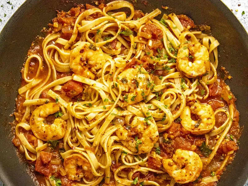 Spicy Shrimp Fra Diavolo with Linguine - Italian Style