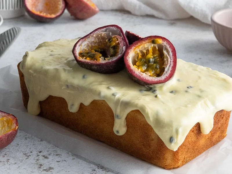 Passionfruit Orange Loaf Cake with Glaze