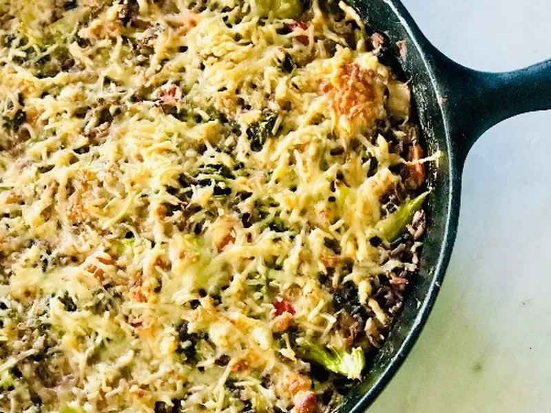 Cheesy Wild Rice Broccoli Mushroom Casserole