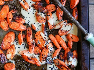 Orange-Ginger Roasted Carrots with Creamy Avocado Sauce