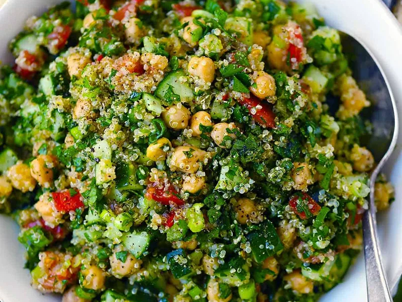 Quinoa Chickpea Tabbouleh Salad with Fresh Herbs