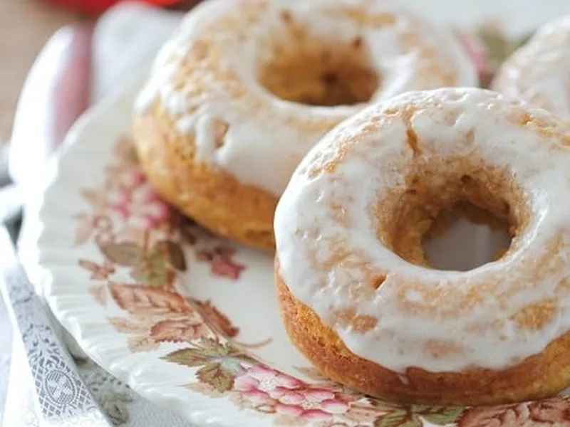 Baked Pumpkin Glazed Donuts with Ice Cream