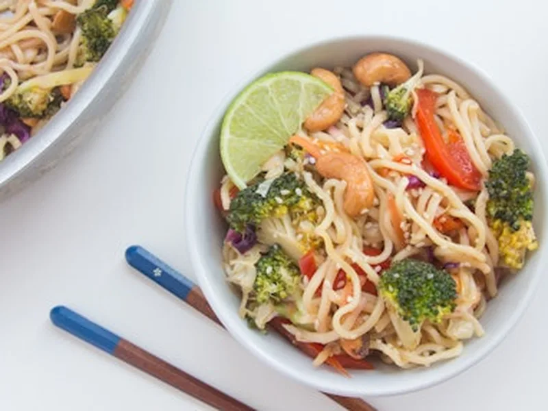 Asian Sesame Ginger Lo Mein with Crispy Vegetables