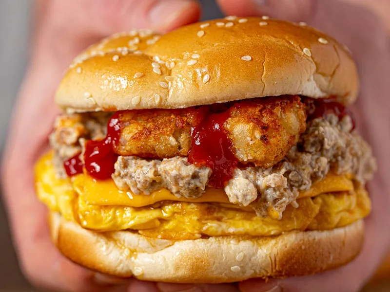Breakfast Sausage Gravy Sloppy Joes with Tater Tots