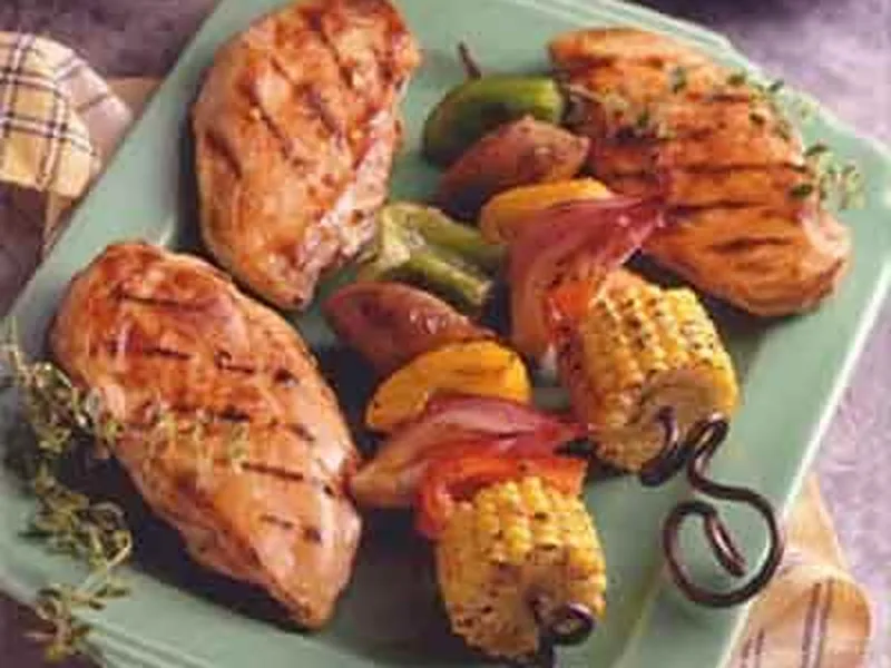 Grilled Turkey Sausage Veggie Kabobs with Herb Butter