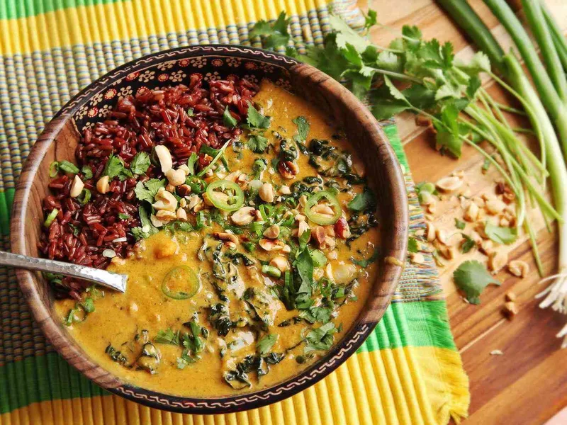 West African Sweet Potato Peanut Butter Greens Stew