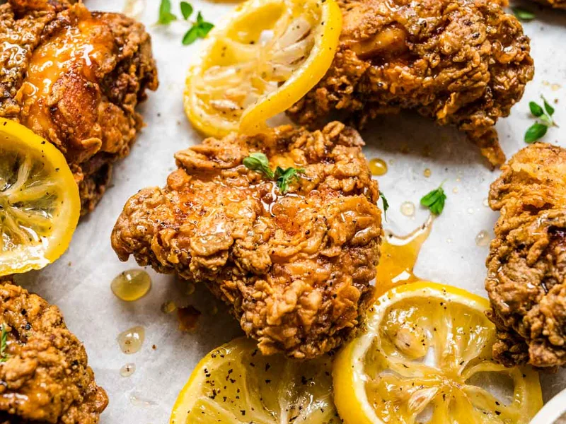 Crispy Lemon Pepper Honey Fried Chicken with Citrus Glaze