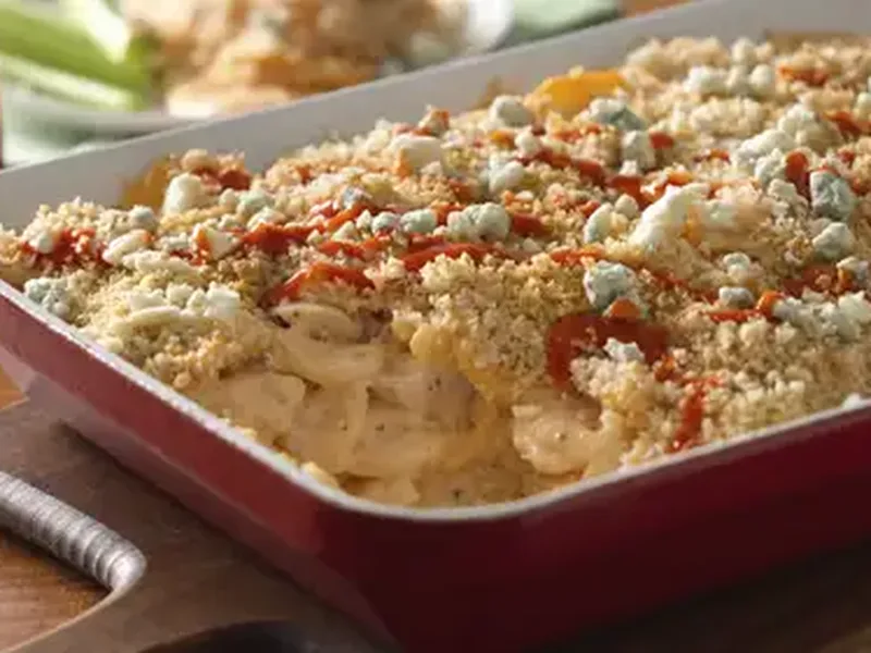 Buffalo Chicken Potato Casserole with Crispy Panko Topping