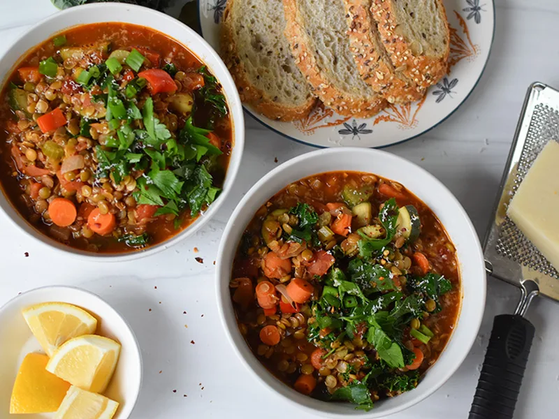 Italian Style Lentil Soup with Vegetables and Herbs