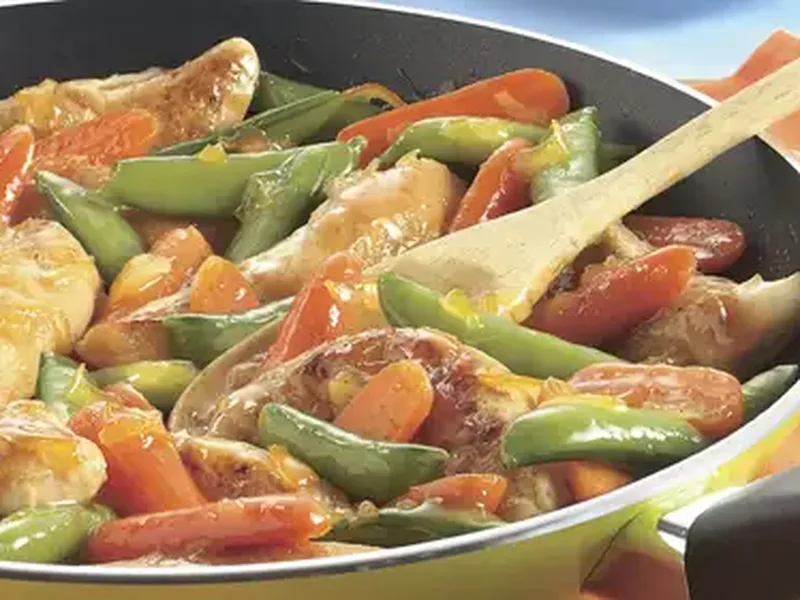 Orange-Glazed Chicken Skillet with Sugar Snap Peas