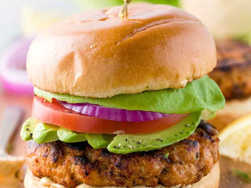 Grilled Salmon Burgers with Lemon Dill Sauce