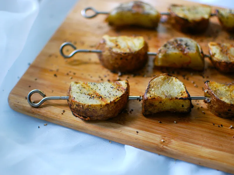 Crispy Grilled Idaho Potato Skewers with Garlic Oil