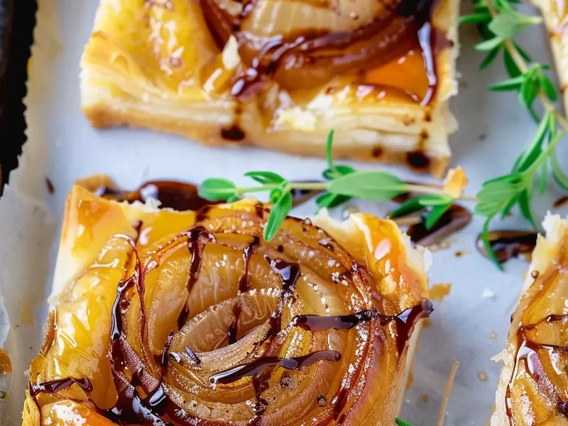 Caramelized Onion Swiss Cheese Puff Pastry Upside Down Tarts