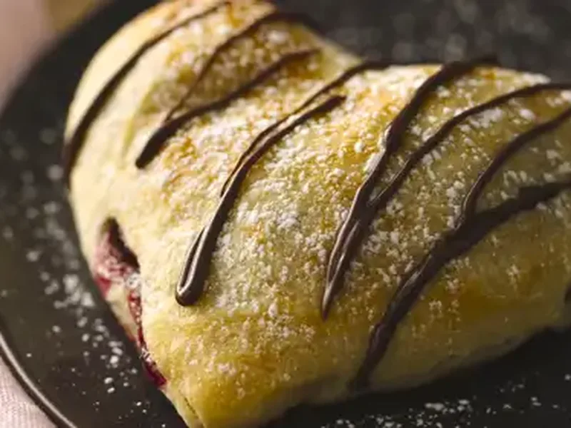 Chocolate-Raspberry Crescent Hearts with Hazelnut Drizzle