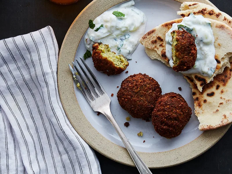 Easy Overnight Chickpea Falafel with Fresh Herb Tzatziki