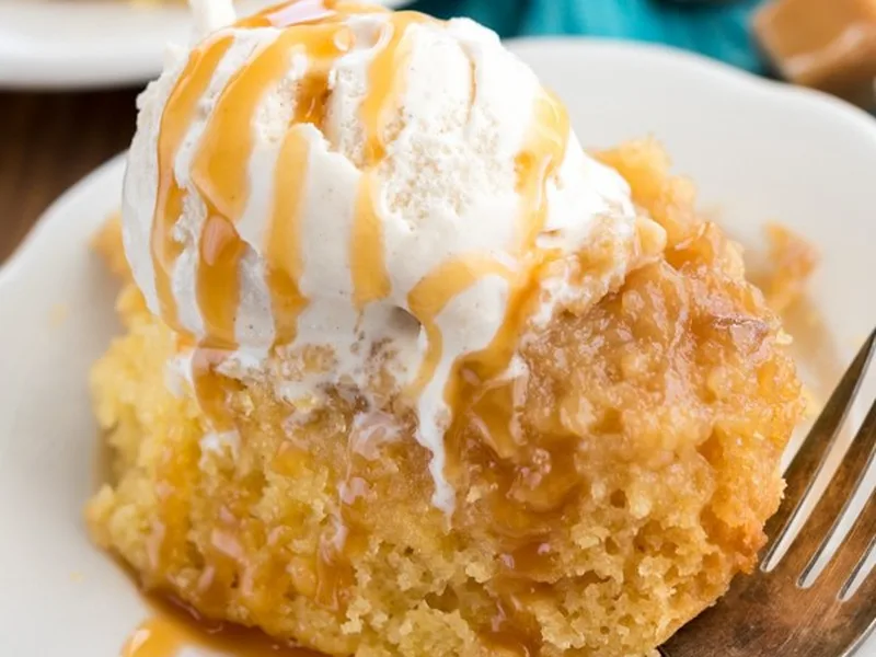 Slow Cooker Caramel Cake with Brown Sugar Drizzle