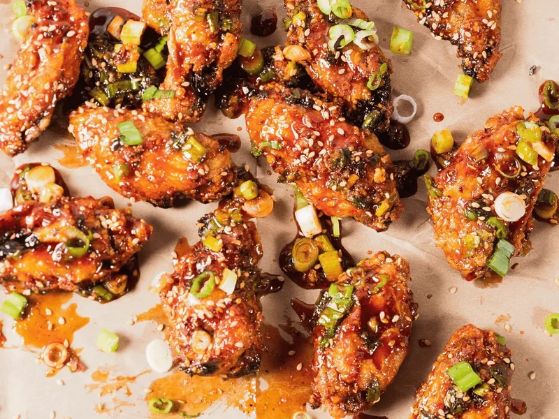 Air Fryer Chinese Chicken Wings with Hoisin Sriracha Sauce
