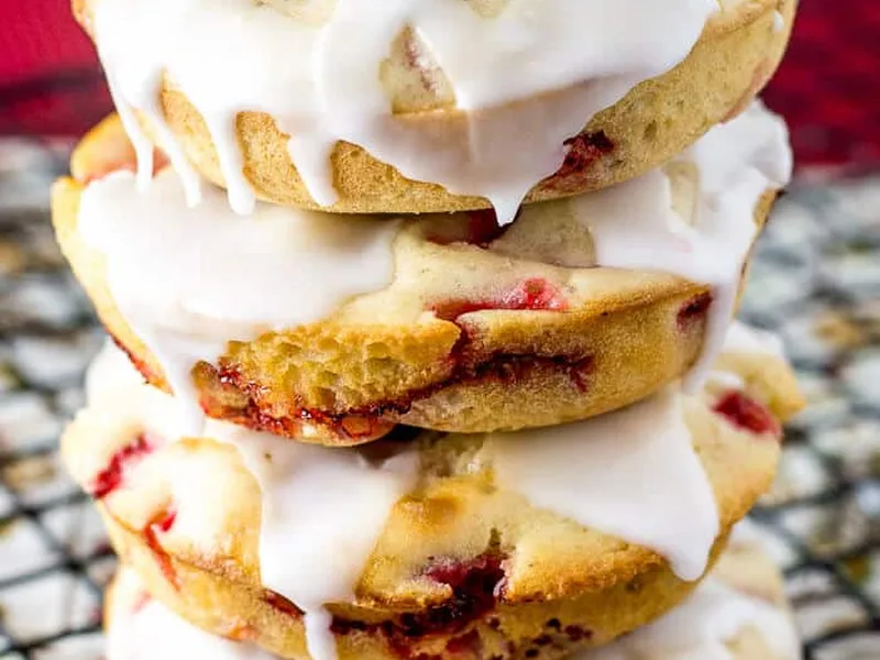 Baked Glazed Strawberry Donuts with Fresh Fruit