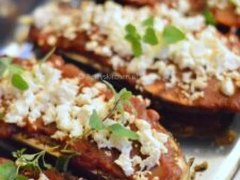 Roasted Eggplants with Feta and Tomato Sauce