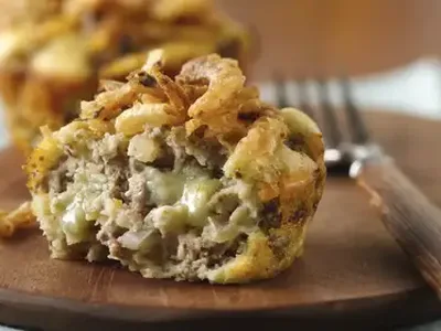 Mini Blue Cheeseburger Pies - Easy Bisquick Muffin Pan Recipe