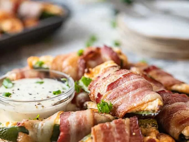 Air Fryer Bacon Wrapped Jalapeno Poppers with Cream Cheese