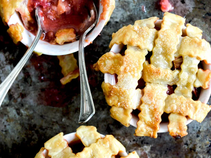 Individual Strawberry Rhubarb Lattice Tarts with Buttery Pastry