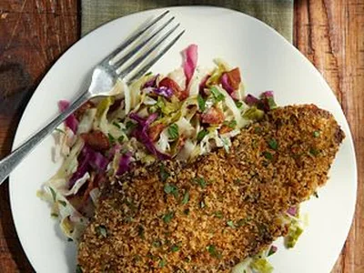 Oven-Baked Bavarian Beef Schnitzel with Warm Tangy Slaw