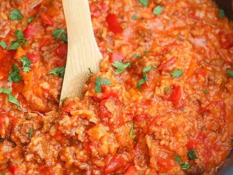 One Pot Stuffed Pepper Casserole with Sausage and Rice