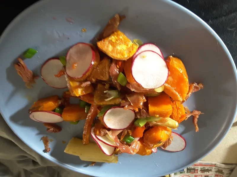Roasted Sweet Potato Salad with Crispy Prosciutto