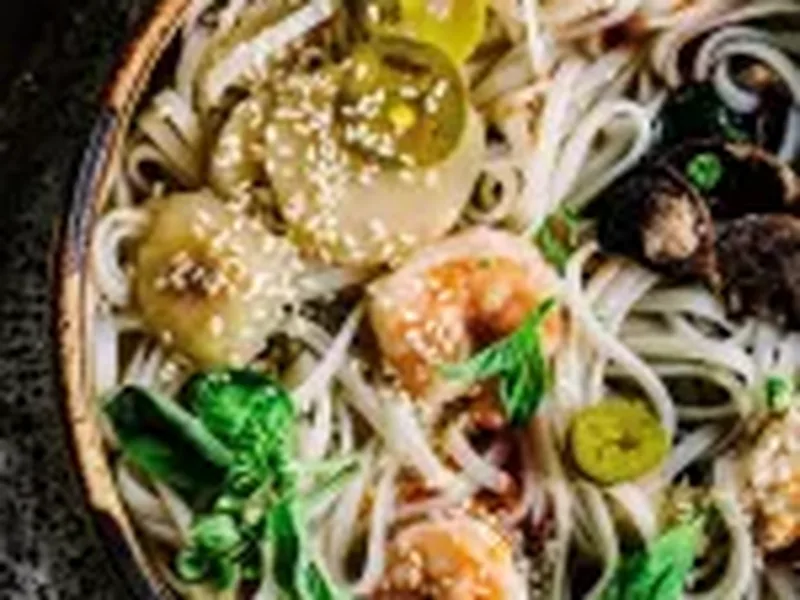 Easy Asian Chicken Shrimp Noodle Soup with Shiitake