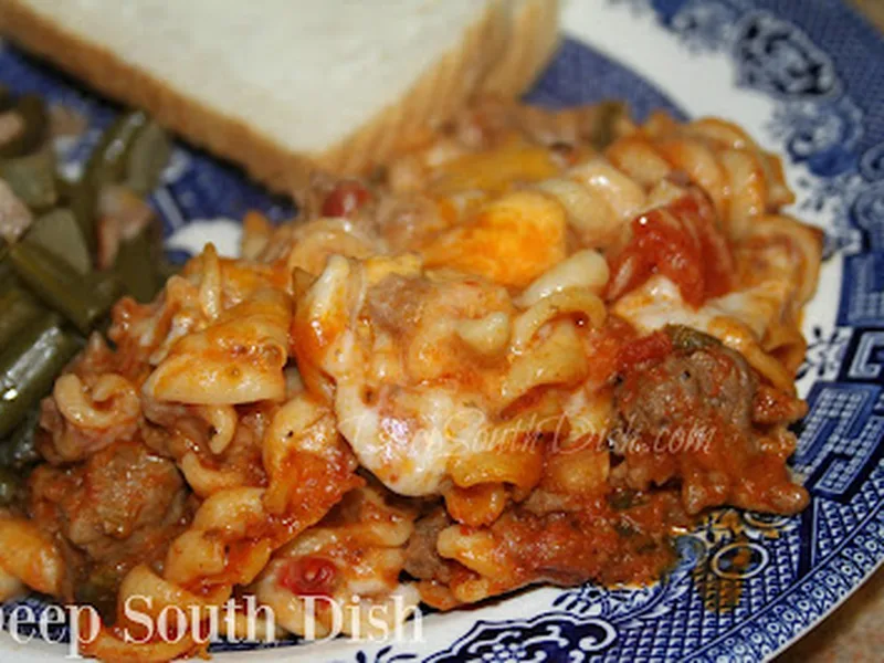 Baked Rotini with Meat Sauce and Mushroom Cream