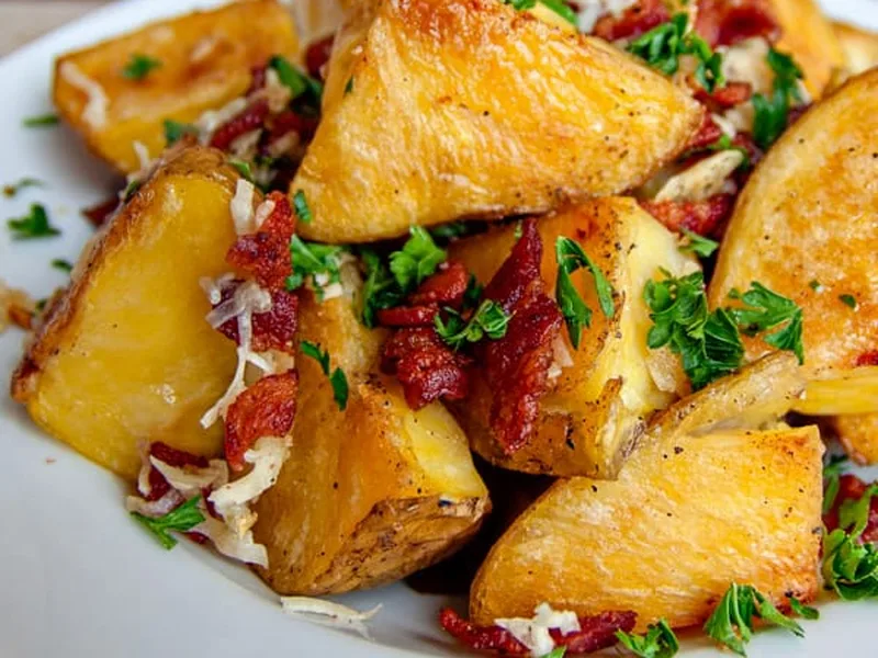 Crispy Oven Roasted Potatoes with Bacon and Parmesan
