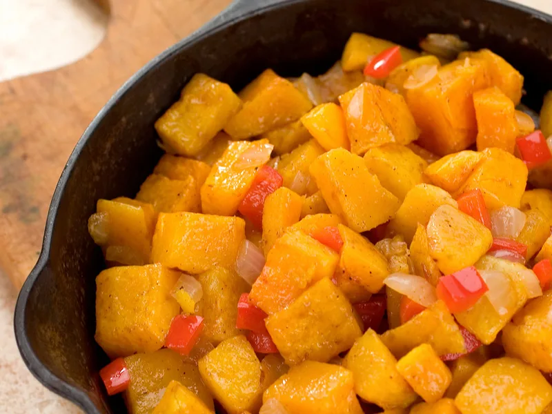 Spiced Butternut Squash Home Fries with Broth