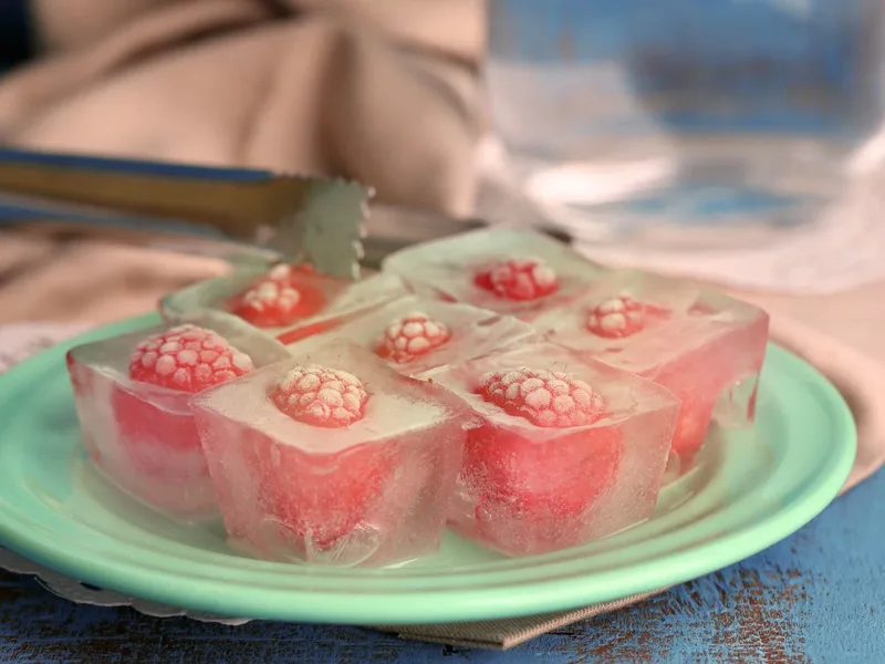 Raspberry Lemonade Ice Cubes with Fresh Fruit