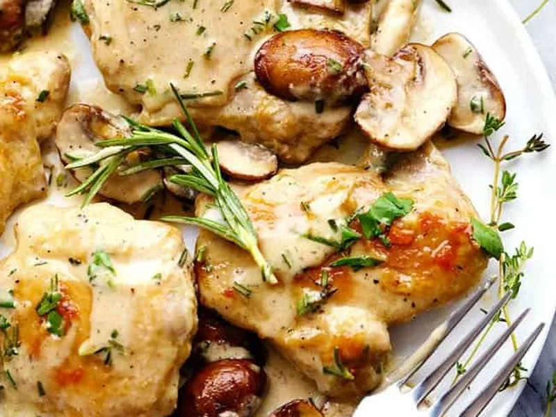Creamy Garlic Herb Mushroom Chicken Thighs Skillet